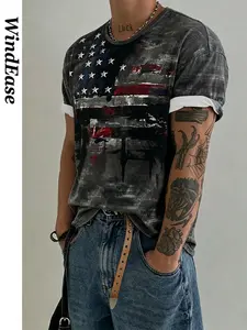 Men's Soft Breathable American Flag T-Shirt, Vintage Patriotic Round Neck Short Sleeve Top, Comfortable Casual Streetwear Fashion for Hiking, Camping, Parties