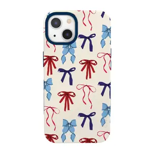 Casely iPhone 13 Mini Case | American Girlie | Red White & Blue Bows | Bold Protective Design | Compatible with MagSafe