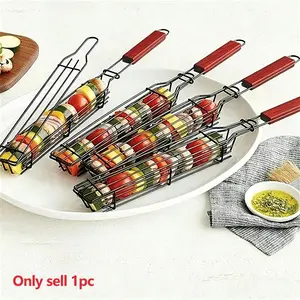 Single Card Basket BBQ Grill, Non-Stick Long Handle Barbecue Rack, Meat Skewer Grilling Box Tool, for Fish Vegetables Shrimp Seafood, Barbecue Utensils, BBQ Tools, Barbecue Accessories