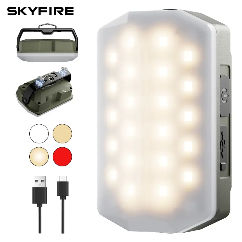 SKYFIRE Rechargeable LED Camping Lantern - 4000mAh Lithium Polymer Batteries, 4 Adjustable Lighting Modes, 32H Runtime, IPX4 Water Resistant, Carabiner Hook, Rotating Bracket, Ideal for Power Outages, Outdoor Tent Camping, Car Repair, Lantern Torch Lights