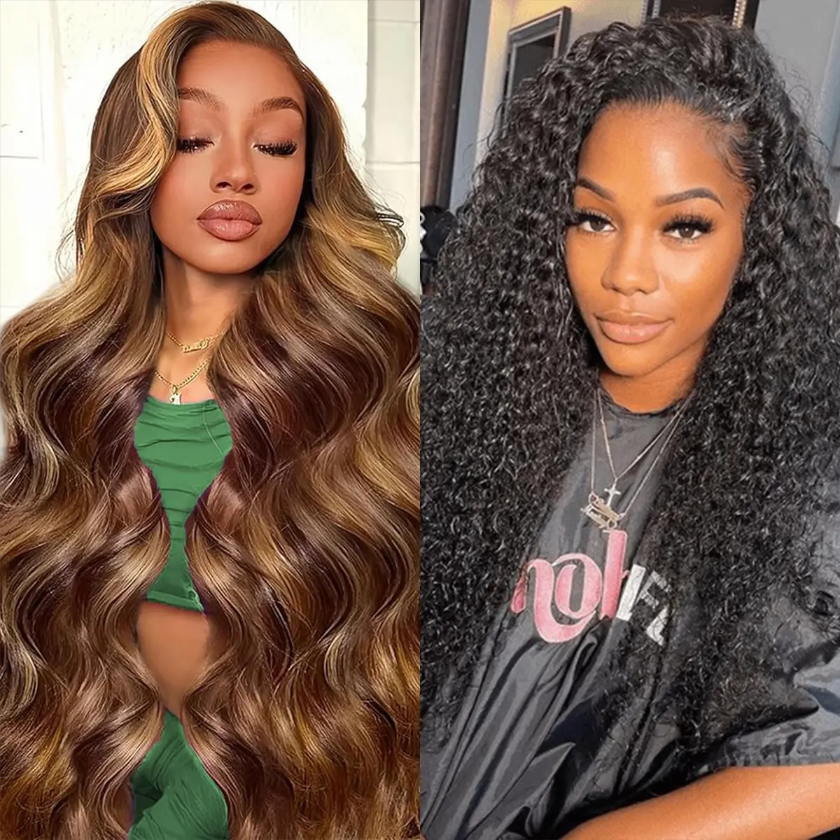 【Budget Wig】Human Hair Wig 13x4 HD Lace Frontal 180% Density P4/27 Highlight Brown Body Wave and Deep Wave Texture Fusion Pre Plucked Natural Hairline Soft Sculpted Waves with Springy Curls Full Volume Real Human Hair Wig Designed for Women