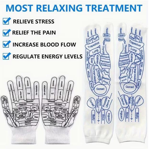 4pcs Foot and Hand Massage Tools Unisex Pressure Point Reflexology Socks Set Reflexology Massage Socks and Gloves Set Acupuncture Socks Kit Foot Massage Gloves Sock Guide for Men'S and Women'S Massage Therapy Essentials