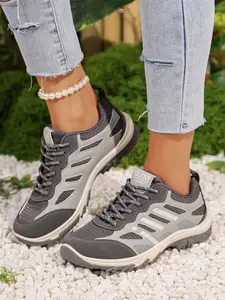 Women's Multifunctional Hiking Sports Shoes, Round Toe Lace-Up Anti-Slip Wear-Resistant Dad Sneakers, Casual Outdoor Running Trainers