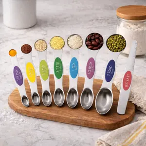 Pack of 8 Stainless Steel Magnetic Measuring Spoons Set – Dual Sided, Stackable, Adjustable Teaspoon & Tablespoon with Leveler, Kitchen Gadgets