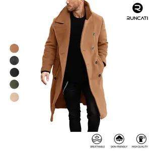 Runcati Men's Double Breasted Trench Coat Casual Lapel Collar Business Winter Long Overcoats  Father's Day Gift