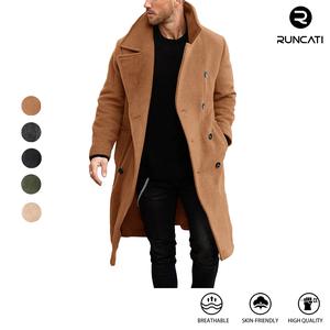 Runcati Men's Double Breasted Trench Coat Casual Lapel Collar Business Winter Long Overcoats  Father's Day Gift