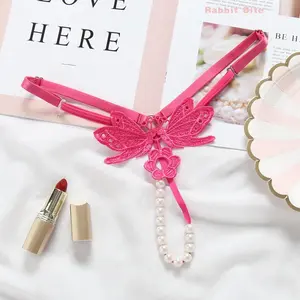 European American Sexy Transparent Lingerie Set, Embroidered Pearl Massage T-Trousers Open Crotch Thong Gstring, Perfect Valentine's Day Intimate Outfit