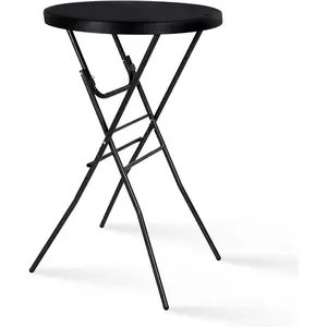 Cocktail Table 28in High Top Round Folding Indoor Outdoor, Plastic Bar Height Foldable Bistro Tall Table for Party, Patio, Dining Room, Kitchen, Events, Removable Locking Legs, Black