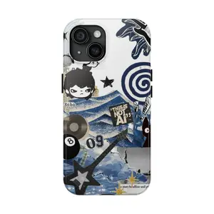 Indie Aesthetic Phone Case | Blue & White Dreamy Collage | Emo Alt Music Vibes | Artsy Melancholy Phone Cover Phone Case For iPhone 11 12 13 14 15 16/ Pro/ Pro Max Tough Case