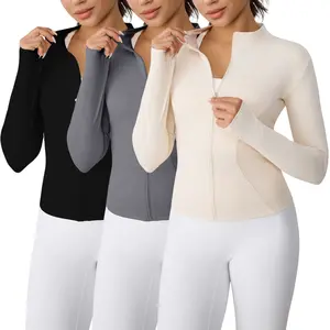 3-Piece Women's Solid Color Curve Design Activewear Set - Long Sleeve Thumb Hole Zip-Up Jacket & Flared Pants Yoga & Athletic Tracksuit