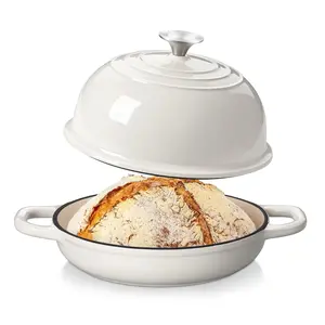 Dutch Oven Pot with Lid, 9.5-Inch Enameled Cast Iron, Non-Stick Bread Baking Pan for Oven & Stovetop Cooking