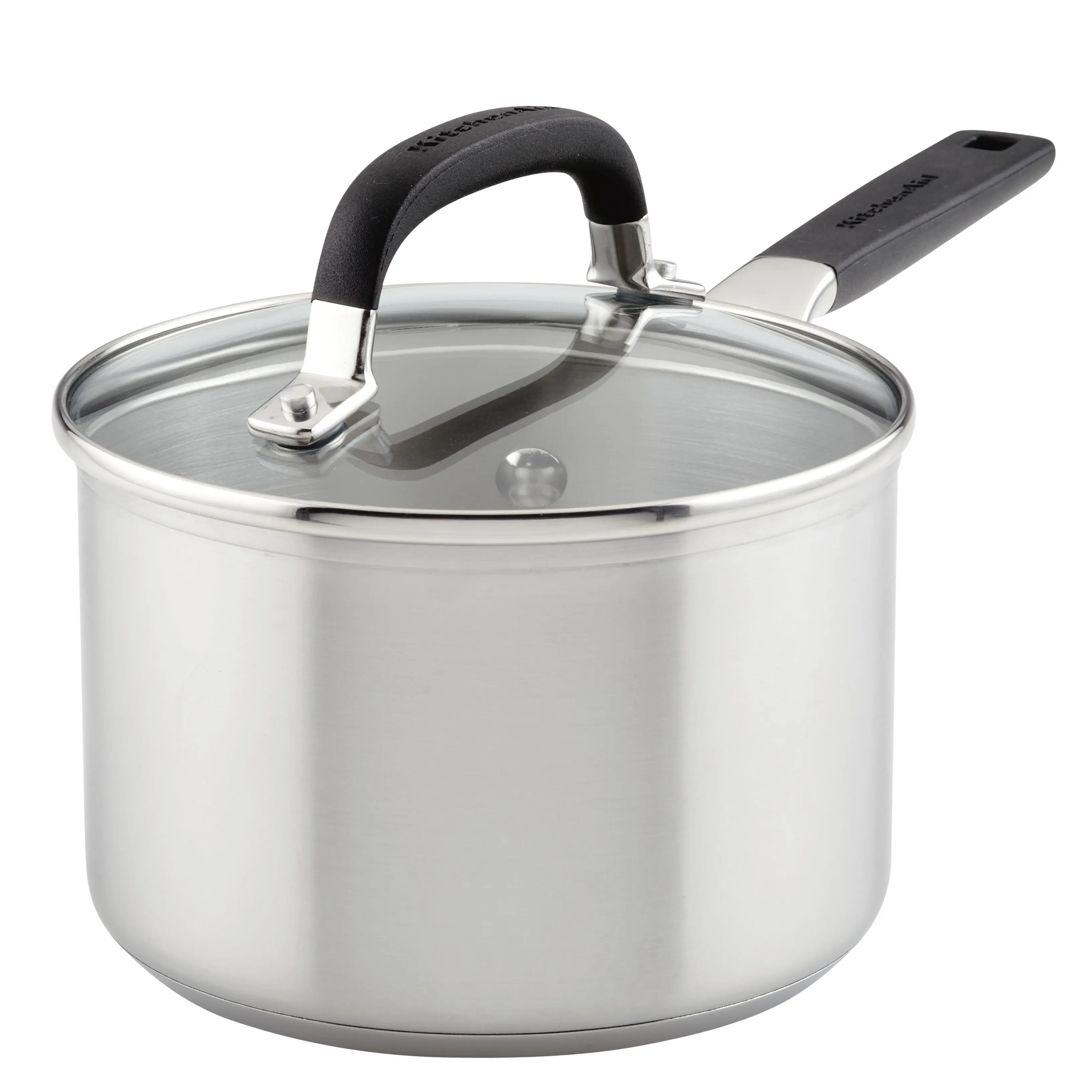 KitchenAid Stainless Steel Induction Saucepan with Measuring Marks and Lid, 2 Quart, Brushed Stainless Steel