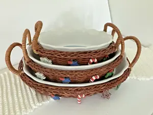 Spinnaker Snowman Casserole Serving Dishes set of 3 Baskets with Holiday Charms