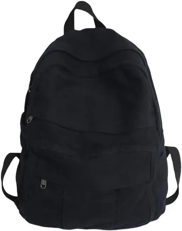 Women's Canvas Backpack - Boho, Vintage, Fairy Grunge, Y2K, Hippie Style for School & College (Black)