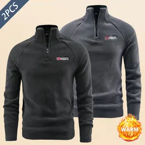 Pack of 2 - Men's Fashionable Norwegian Flag Half Zip Pullover, Casual Sports Sweatshirt, Winter Polar Fleece Warm Knit Shirt, Suitable for Cold Weather, Ideal for Outdoor Activities, Home & Lounge, Perfect Gift, Holiday Gift