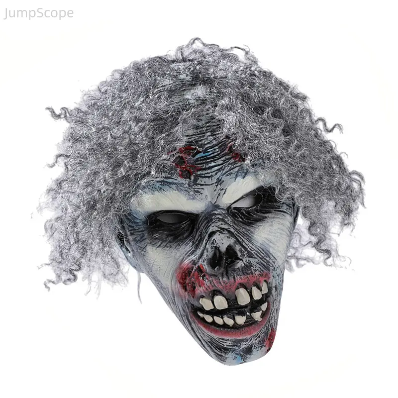 Spooky Lightweight Full-Face Latex Zombie Mask with Gray Curly Hair, Rotten Undead Monster Costume Accessory for Halloween Cosplay, Haunted House & Escape Room Accessories