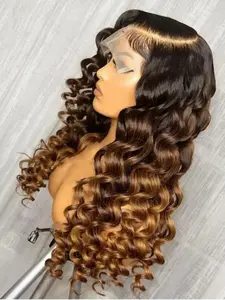 26-Inch Soft Ombre Blonde Deep Wave Curly Wig, 180 Density, 13x4x1 Lace Front, Pre-Trimmed Realistic Hair, Suitable for Women Daily Wear