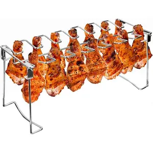 Metal Chicken Drumstick Rack, Multi Grid Chicken Leg Grill Rack, Dishwasher Safe Non Stick Stainless Steel Barbecue Rack, Travel Accessories, Father's Day Gift, Barbecue Utensils for Camping