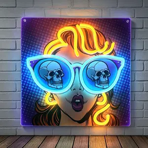 Wall-Mounted Neon Light, Skull Girl Acrylic Carving, USB-Powered Dimmable, Ideal for Gaming Room, Party, Bar, Gifts, Halloween, Christmas