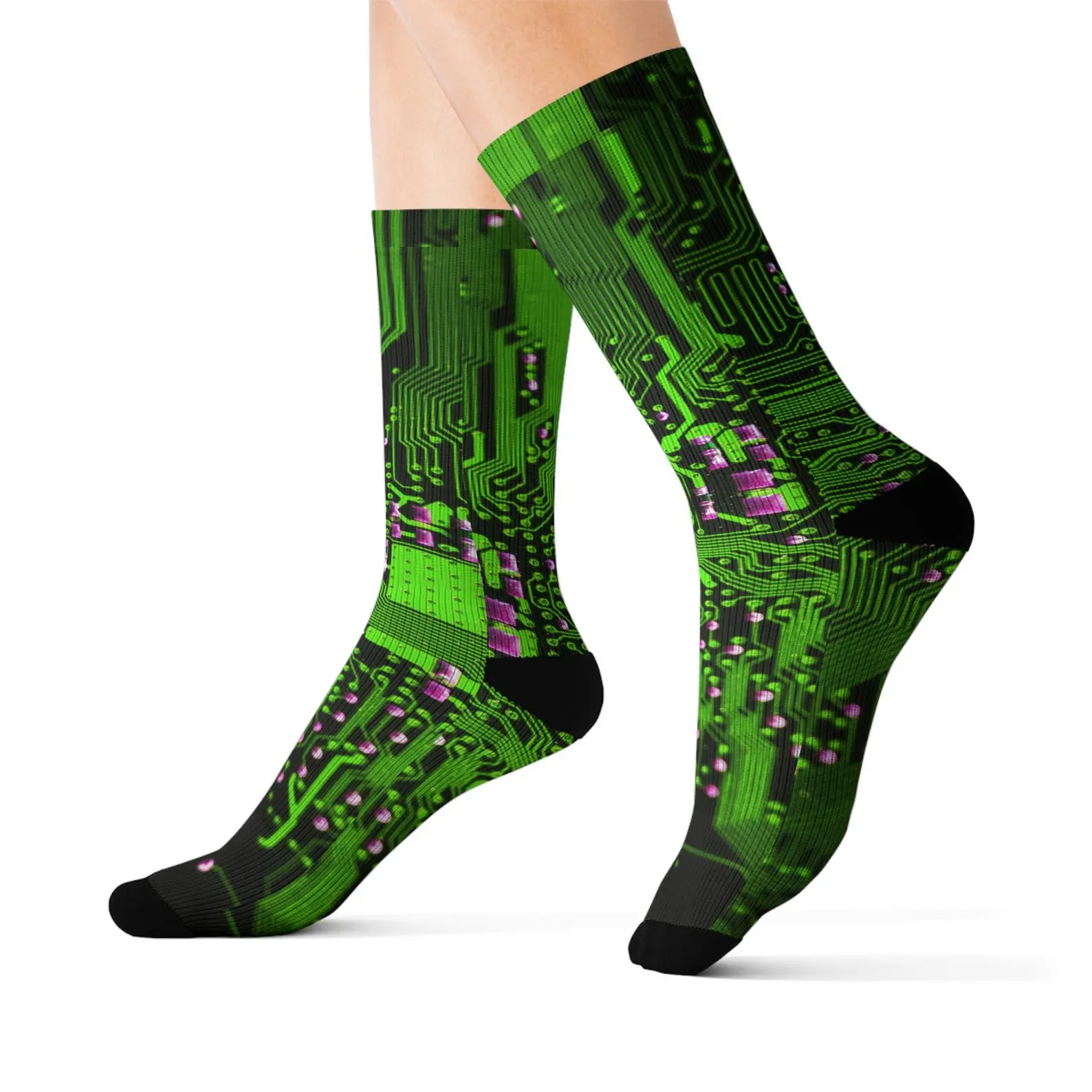 Circuit Board Motherboard Sublimation Crew Socks, Computer Tech Graphic Socks, Electronic Circuit Pattern Novelty Socks, Geeky Unisex Crew Socks for Men & Women, Gift for Tech Lovers