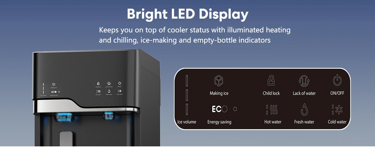 IKT Bottom Loading Water Dispenser Cooler with Ice Maker for 5 Gallon Bottle 22lbs Daily Capacity Self Clean Empty Bottle Alert Black IKT Bottom Loading Water Dispenser Cooler with Ice Maker for 5 Gallon Bottle 22lbs Daily Capacity Self Clean Empty Bottle Alert Black