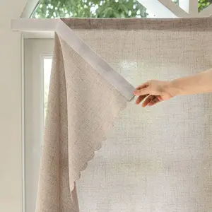 Japanese Linen Magic Tape Curtain, Light Blocking Self-Adhesive Window Drapes, Easy Installation, Sunshade, UV Protection, Heat Insulation, Thermal Insulated Curtain