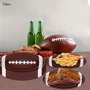 24pcs, Party Plates, Rugby Paper Dinner Plates, Dessert Plates, Football Party Supplies, Football Party Decorations, Football Disposable Plates, Cakes Salad Bread Plates For Football Theme Touchdown Tailgate Party Supplies