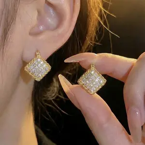 Elegant And Fashionable Super Shiny Zircon Geometric Double-Sided Diamond-Shaped Ear Clips, DDES0009 Personalized, Light Luxury And High-End Earrings For Women