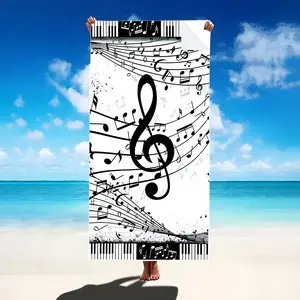 1pc, Music Windproof Beach Towel - Quick-drying Mesh Design, Suitable for Sports, Travel, Swimming, Yoga, Etc., 71 X 31.5 Inches