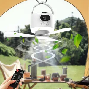 Portable Camping Ceiling Fan with Led Light 10400mAh Battery Operated, 11.42inch Rechargeable Tent Fan with Light and Hanging Hook,Remote Control,Timer, 4 Speeds for Outdoor Travel Fishing