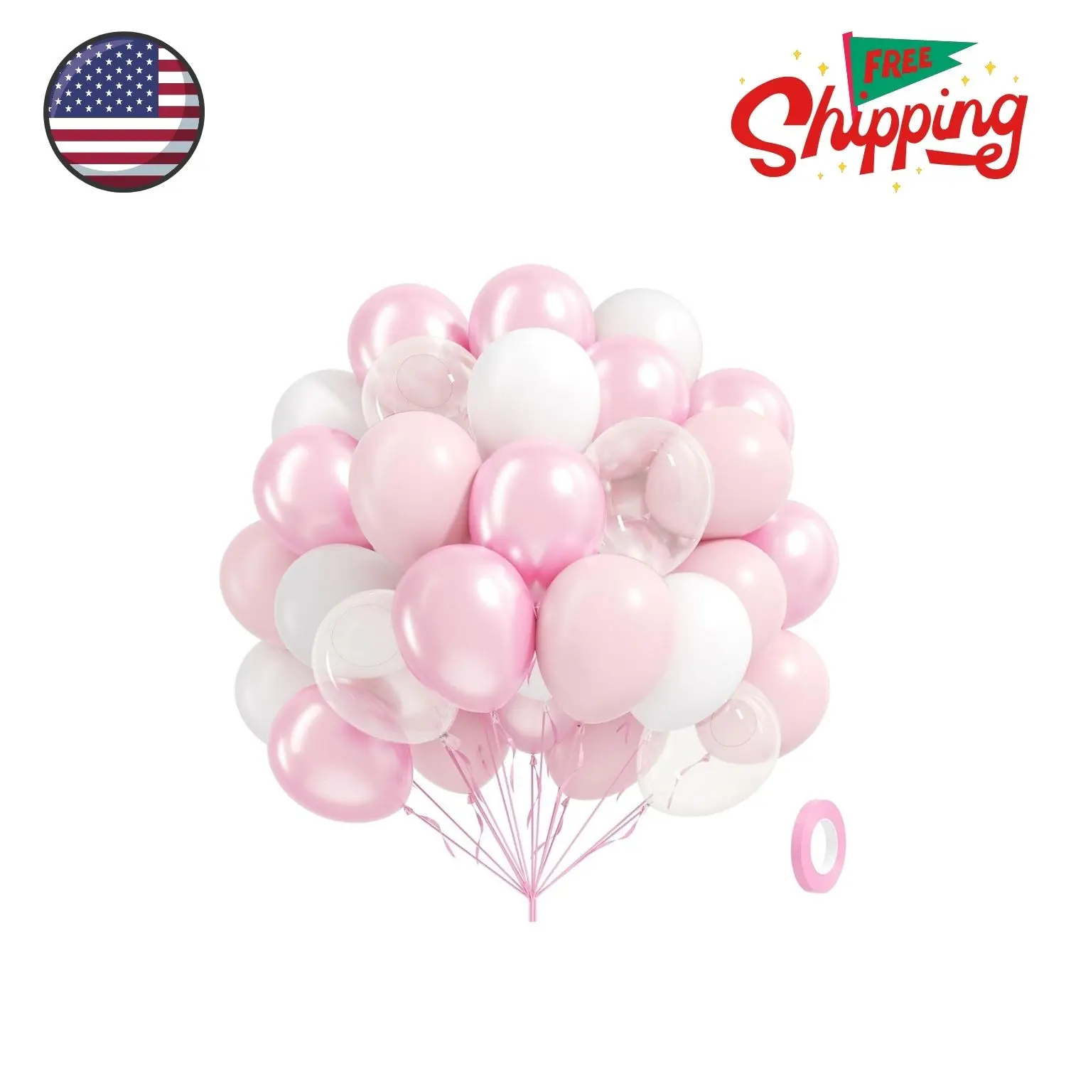 60pcs Pink and White Balloons 12inch with Clear Pastel P