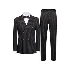 Men's Peak Lapel Striped Two-piece Suit, Regular Fit, Includes A Suit Jacket and Trousers, Suitable for Weddings and Proms Formal Classic