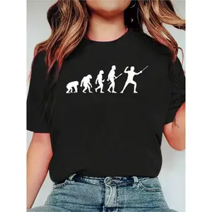 Fencing Evolution Of Man Funny Fencing Shirt Men Women T-Shirt Print Crew Neck Casual T-Shirt Short Sleeve Sports Top. Smart CasualStreet Style Women's Clothing graphic tees women crop tops summer outfits for women summer tops T-Shirt