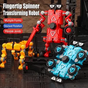 3PCS Plastic Fingertip Spinner Transforming Robot, Multi-Form Deformable Fidget Tool with Flexible Joints, Stacked Rotation Stress Relief Item for 6-8 Years Kids ADHD Users