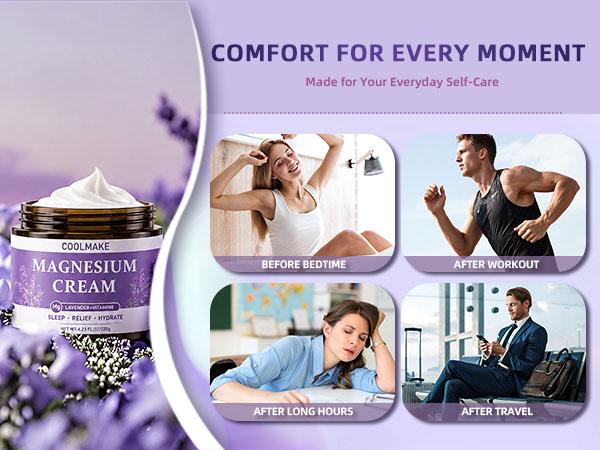 COOLMAKE Magnesium Cream – Magnesium + Lavender + Aloe + Vitamin E | Promotes Deep Relaxation, Calming Sleep Support, Post-Workout Muscle Comfort & Nourished Skin | Lightweight, Non-Sticky