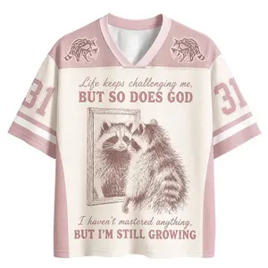 God Is Testing Me Raccoon Football Jersey | Funny Christian Graphic Mesh Shirt | Vintage Oversized Sports Tee | Number 31 63G