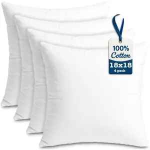 Throw Pillow Inserts 100% Cotton 4 Pack 18x18 Pillow Inserts for Decorative Pillows for Couch and Bed Indoor Cotton Pillow Stuffing