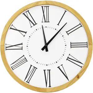 Farmhouse Silent 16" Wall Clock Battery Operate,Wooden Non Ticking Sweep Movement, Large Farmhouse Wall Clock for Kitchen, Bedroom, Home Office, Living Room Decor, Roman Numerals