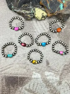 THE VENICE Handmade Sterling Silver Beaded Multi Stone Adjustable Ring "Signed Nizhoni"