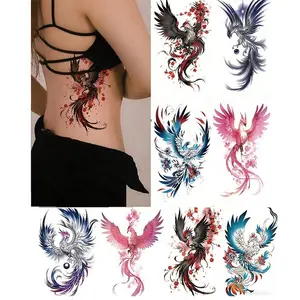 8pc Temporary Realistic Phoenix Bird Arm Art Tattoo Stickers for Women, Waterproof Fake Tattoos, Half Sleeve, Multi-Color Design