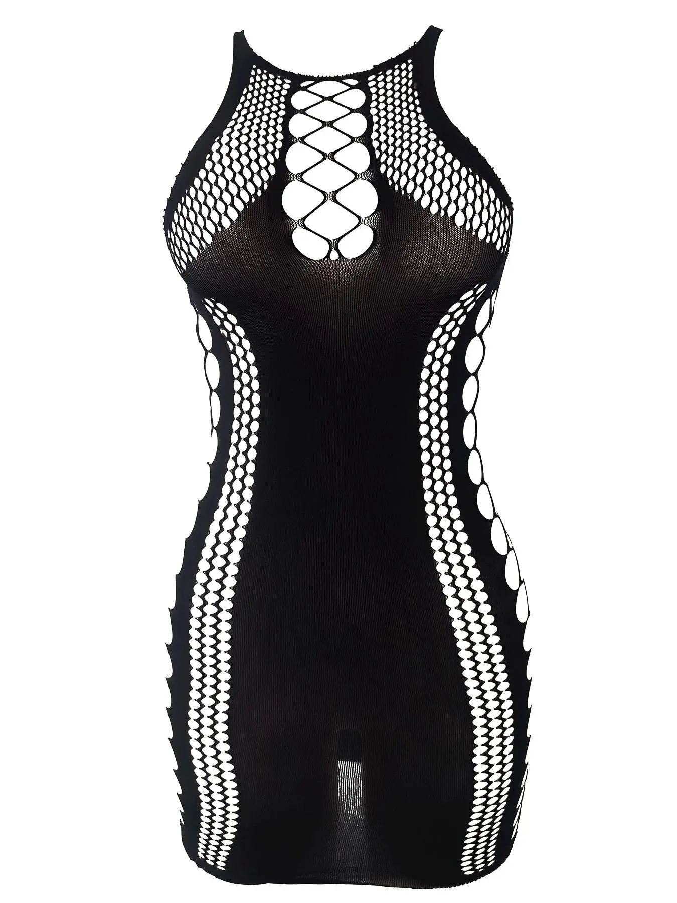Women's Plain Cut Out Hollow Out Cover Up Dress, Casual Sleeveless Round  Neck Fishnet Swimsuit Cover