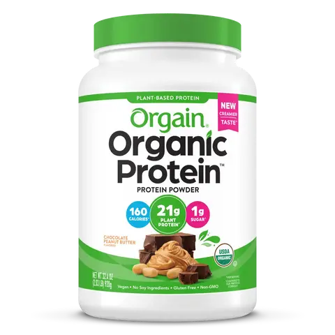 Orgain Organic Plant-Based Protein Powder, Chocolate Peanut Butter, 21g Protein, 6g Fiber, USDA Organic