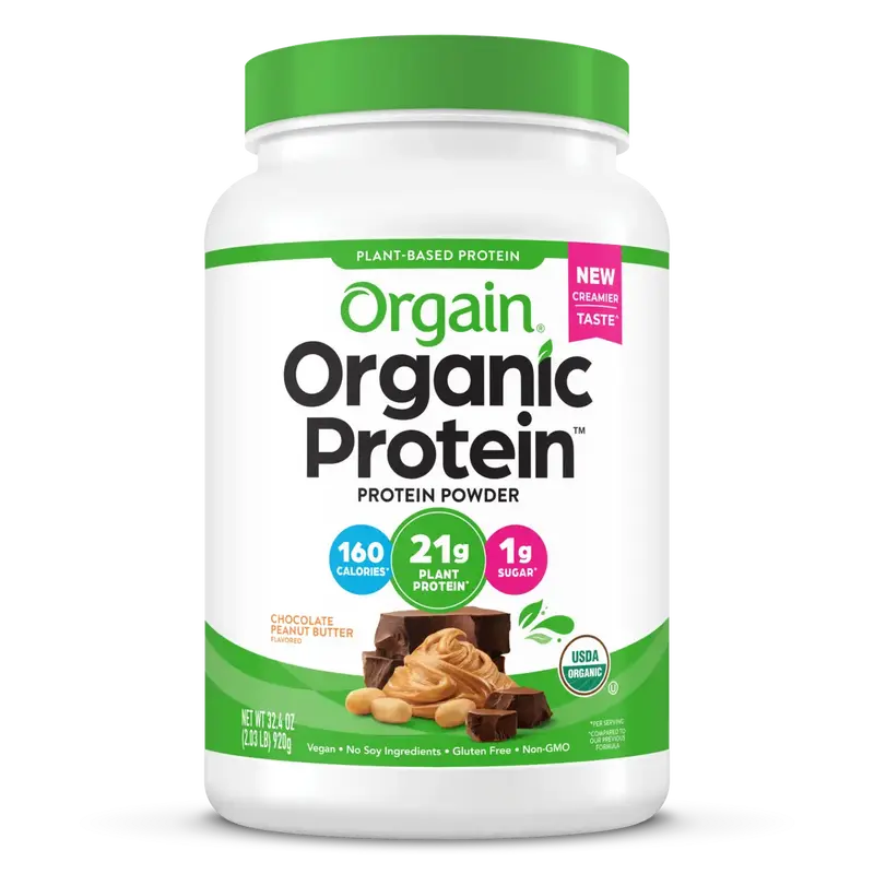 Orgain Organic Plant-Based Protein Powder, Chocolate Peanut Butter, 21g Protein, 6g Fiber, USDA Organic