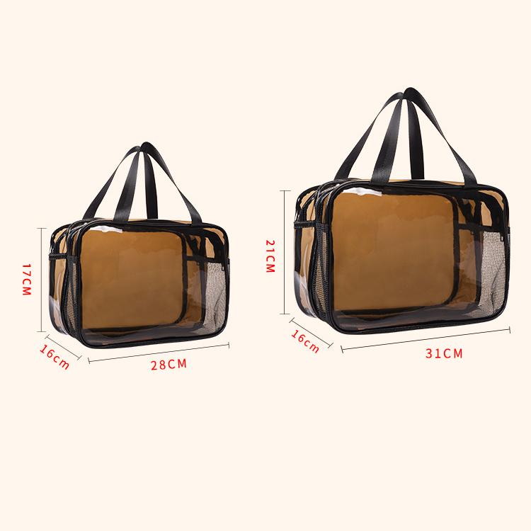 Clear PVC Cosmetic Bag, Double Zipper Transparent Makeup Organizer, Waterproof Travel Toiletry Pouch with Mesh Pocket