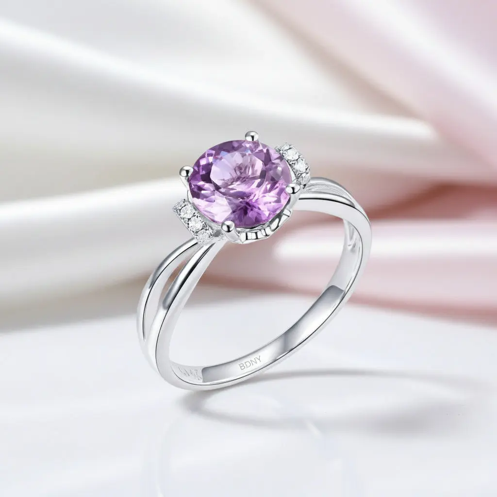 14k White Gold Purple Amethyst Diamond Option Ring