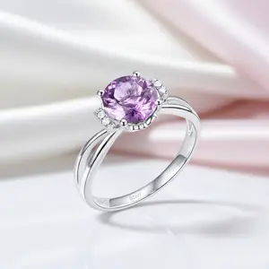 14k White Gold Purple Amethyst Diamond Option Ring
