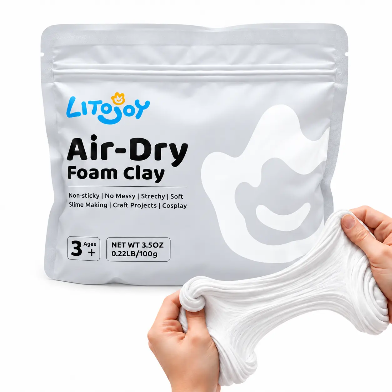 LitoJoy Air-Dry Foam Clay 100g (3.53 oz), White Soft Lightweight Modeling Clay for DIY Wax Skin Squishies, Slime Making, Fake Bake Crafts, School Art Projects & DIY Crafts