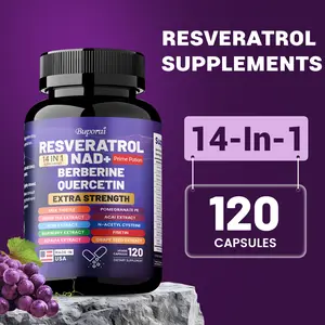 Buporai 14-in-1 Resveratrol Supplement, 120 nutritional capsules, antioxidant to support skin health, contains berberine, quercetin, grape seed extract, and green tea extract.