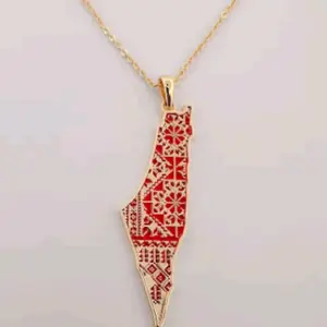 Palestine Solid Tatreez Necklace with Embroidery, Traditional Design, Gold Chain Accessory, silver chain accessory
