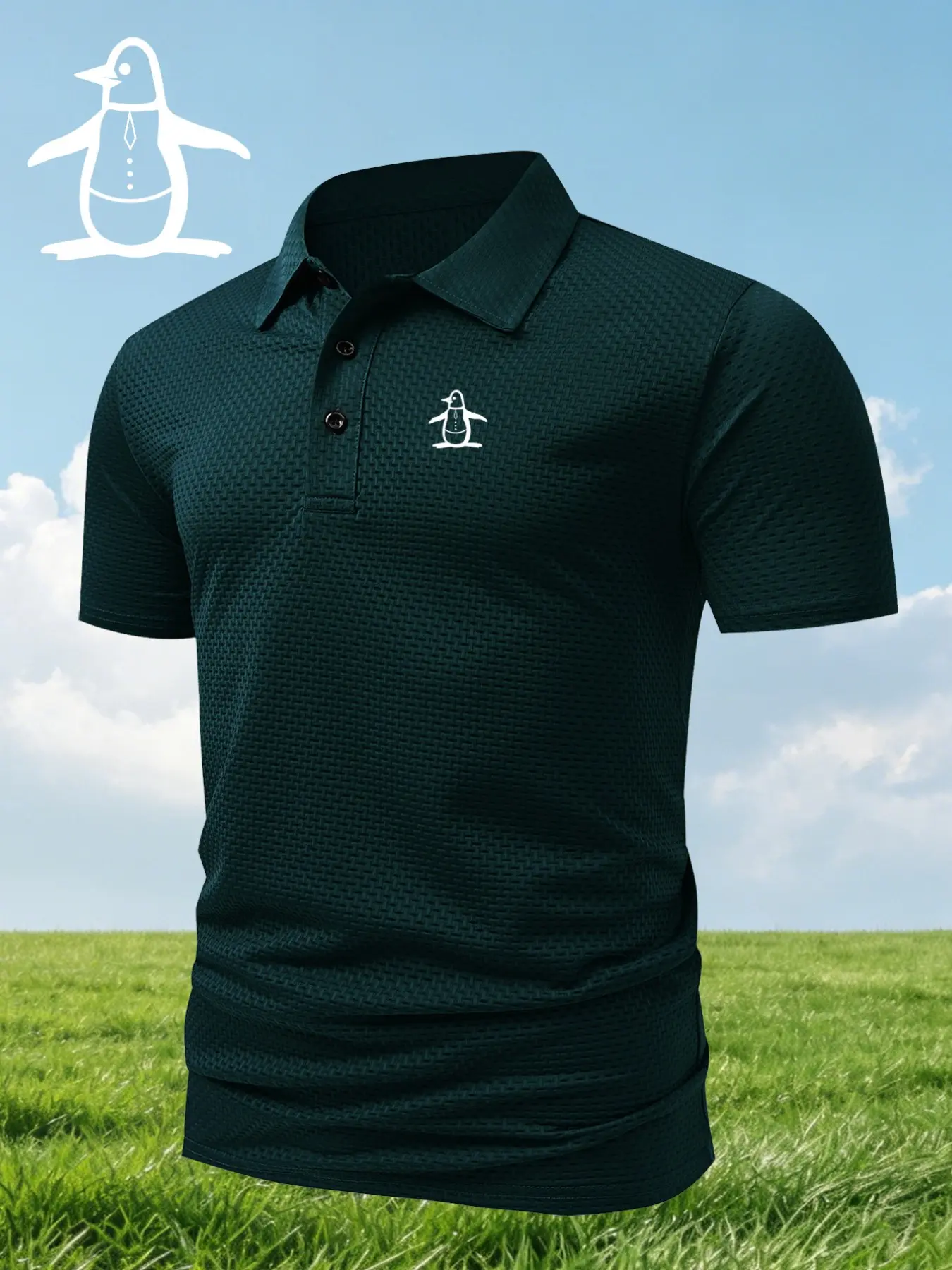 Men's Penguin Print Polo Shirt, Fitted Casual Style, Breathable and Comfortable, Four-Season Wear, High-Quality Durable Polo Top, Summer Polo Shirts